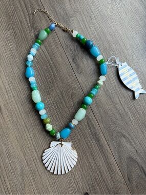 Piper K Seashell Pendant Beaded Necklace in Turquoise & Green